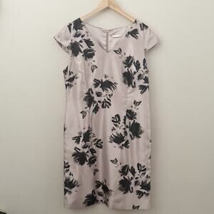 JACQUES VERT | Beige Black Printed Floral Satiny Dress Gown Cap Sleeve | 12